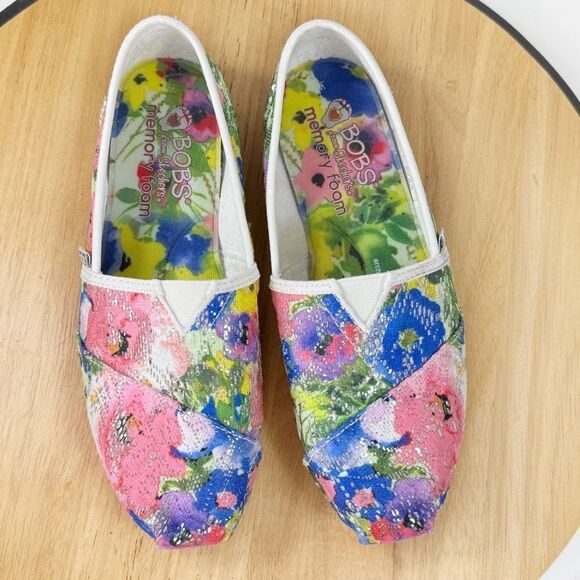 BOBS by Skechers Colorful Floral Mesh Sequin Slip On Flats Shoes Multicolor 6 - Picture 10 of 10
